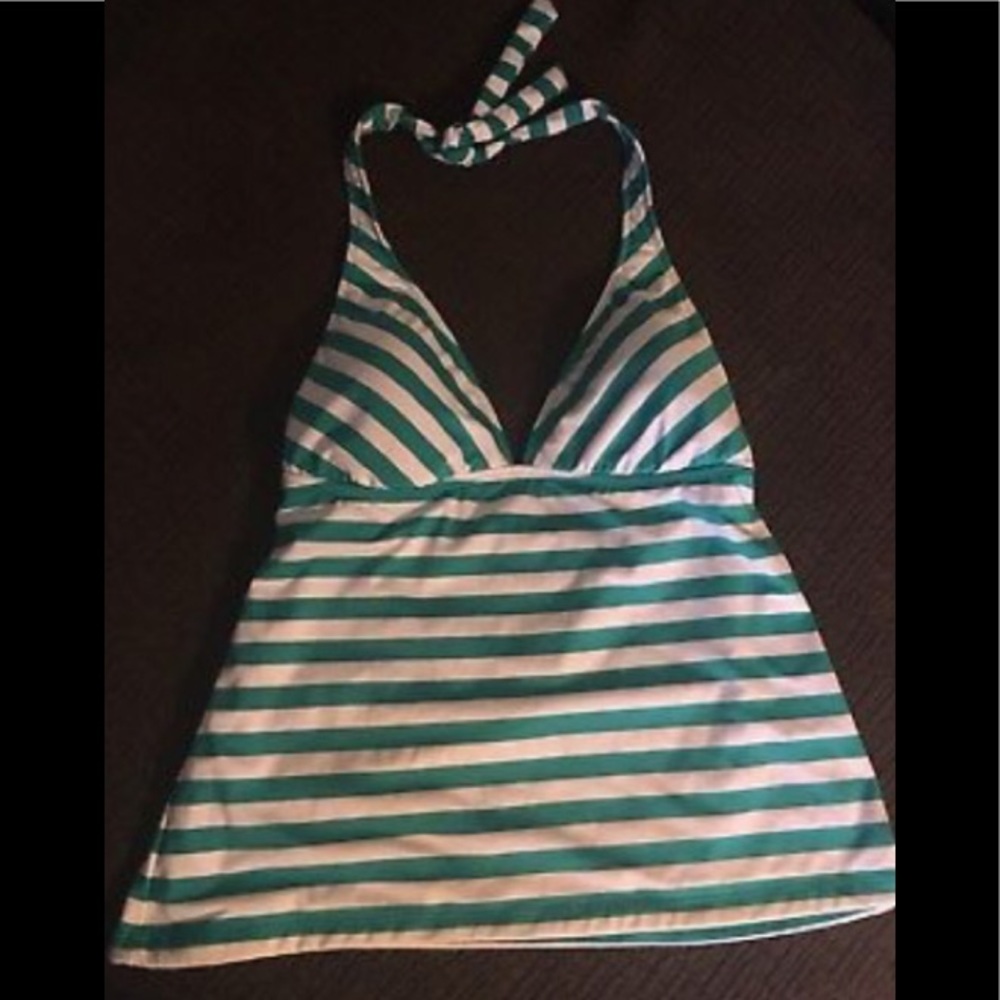 White Teal Green Swim Top Tankini Swimsuit Large